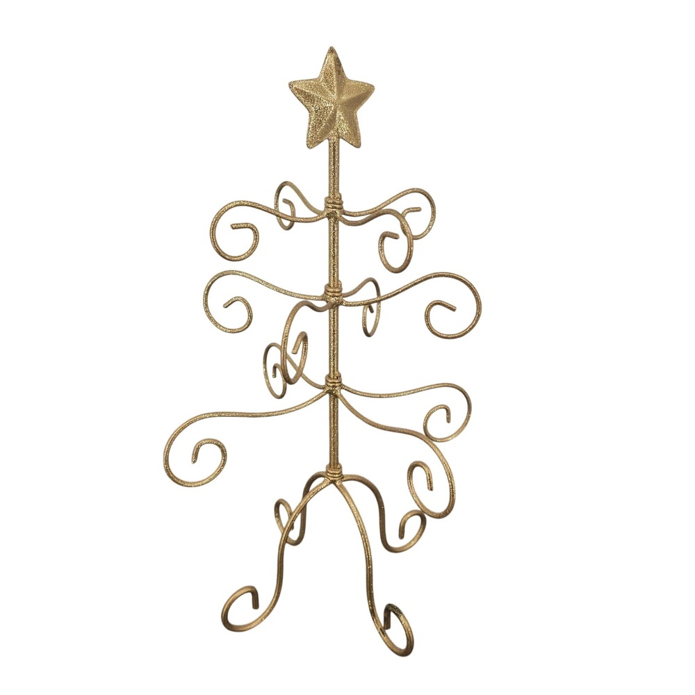 Gold Glitter Wire Christmas Tree Ornament Display Stand Tabletop Star Topper 18"